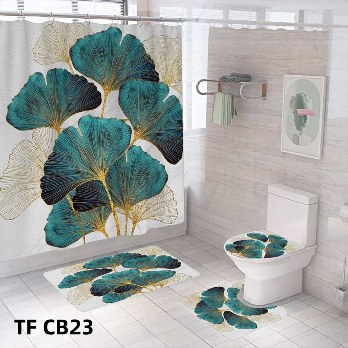 GENERICO - SET DE BAÑO COMPLETO 4 PIEZAS CON CORTINA IMPERMEABLE