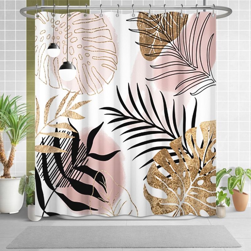 GENERICO - JUEGO DE TEXTIL DE BAÑO IMPERNEABLE 4 PIEZA CON DISEÑO PALMAS.