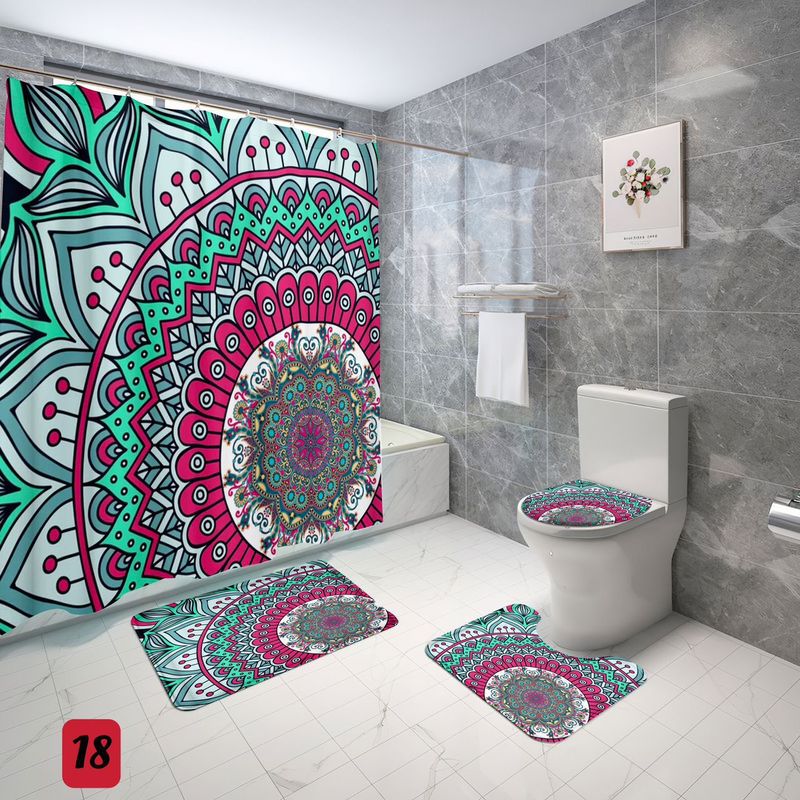 GENERICO - JUEGO DE TEXTIL DE BAÑO IMPERNEABLE 4 PIEZA CON DISEÑO MANDADA FUCS.