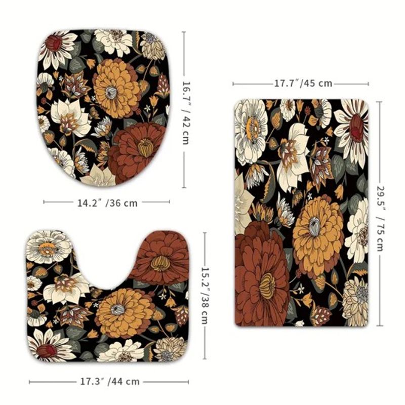 GENERICO - JUEGO DE TEXTIL DE BAÑO IMPERNEABLE 4 PIEZA CON DISEÑO FLORES.