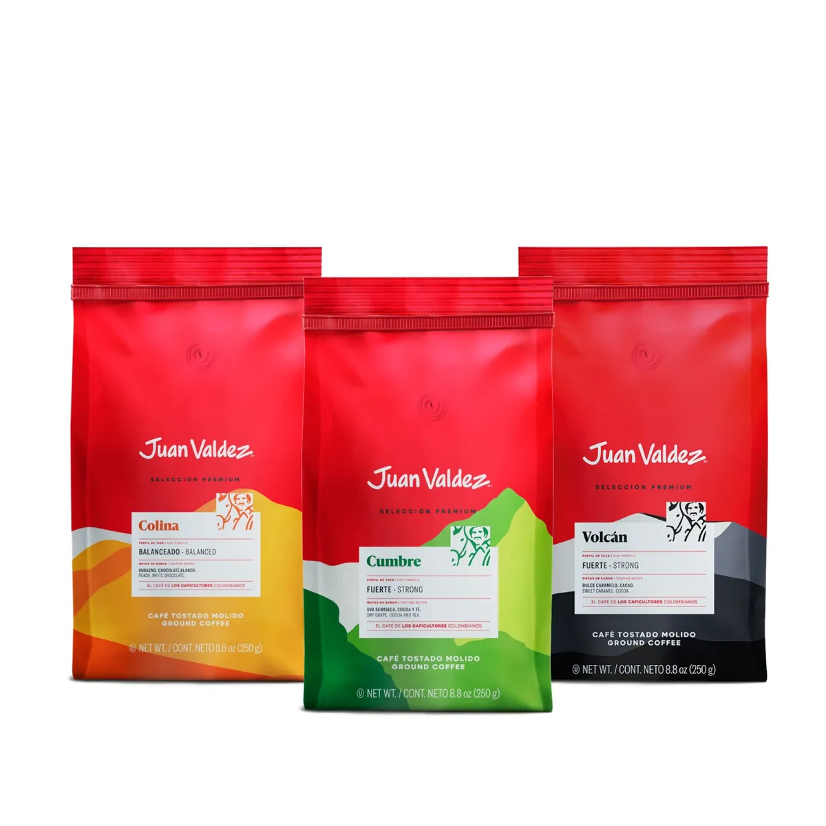 JUAN VALDEZ - Pack Café Molido Colina, Volcán y Cumbre 250 g