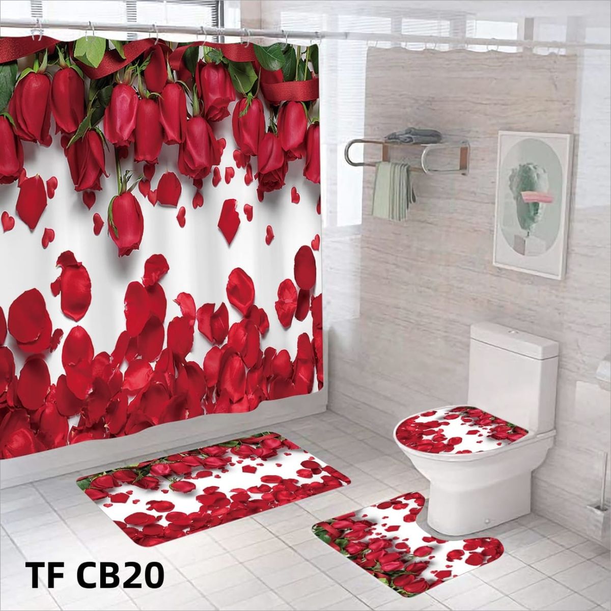 GENERICO - SET DE BAÑO COMPLETO 4 PIEZAS CON CORTINA IMPERMEABLE