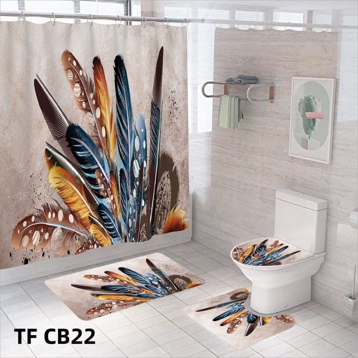 GENERICO - SET DE BAÑO COMPLETO 4 PIEZAS CON CORTINA IMPERMEABLE.