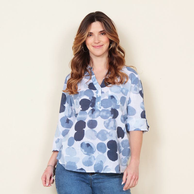 WADOS - BLUSA MANGA LARGA ESTAMPADA ESCOTE V CON BOLSILLO