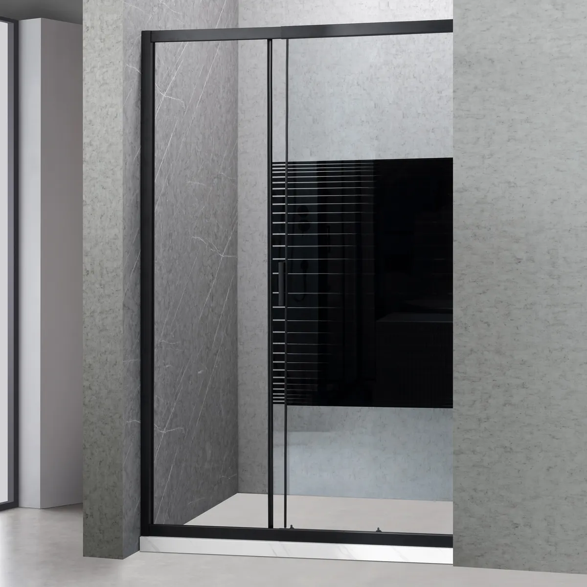 JOYTEK - Mampara Ajustable de Ducha Strava 120-140 cm Líneas negras