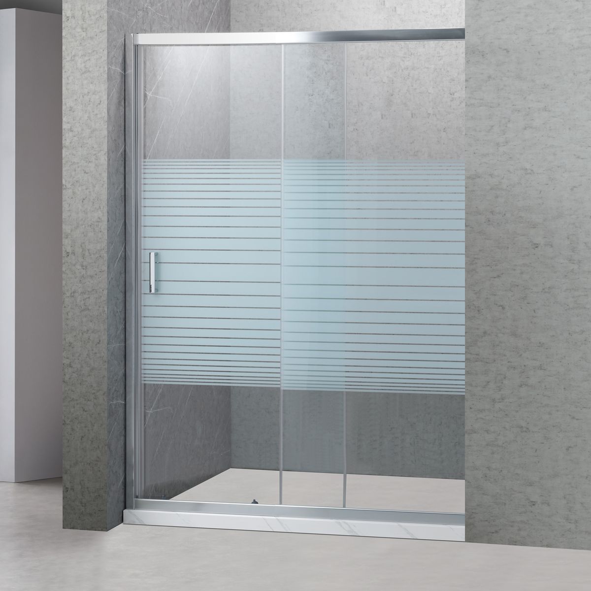 JOYTEK - Mampara Ajustable de Ducha Strava 140-160 cm Líneas blancas