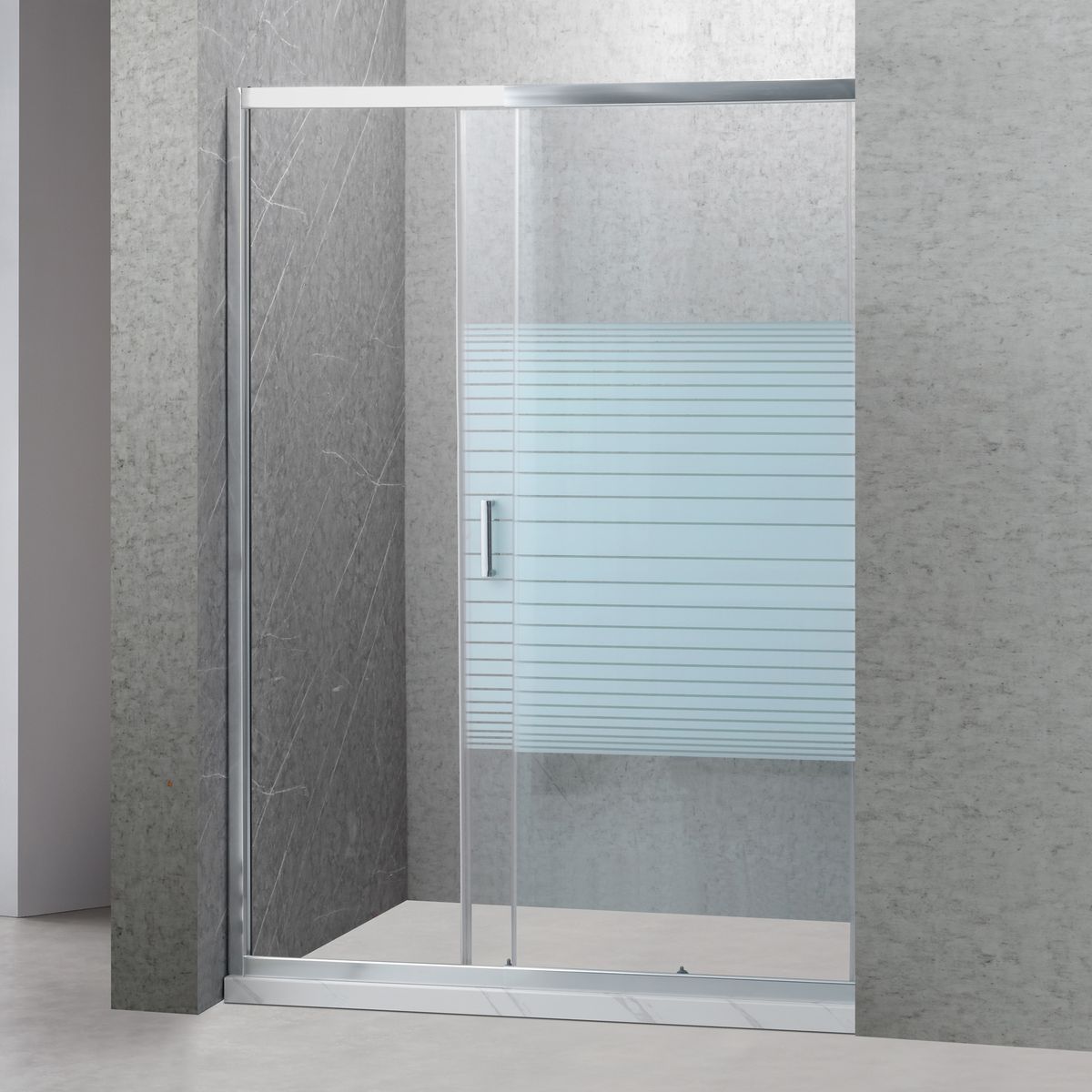 JOYTEK - Mampara Ajustable de Ducha Strava 140-160 cm Líneas blancas