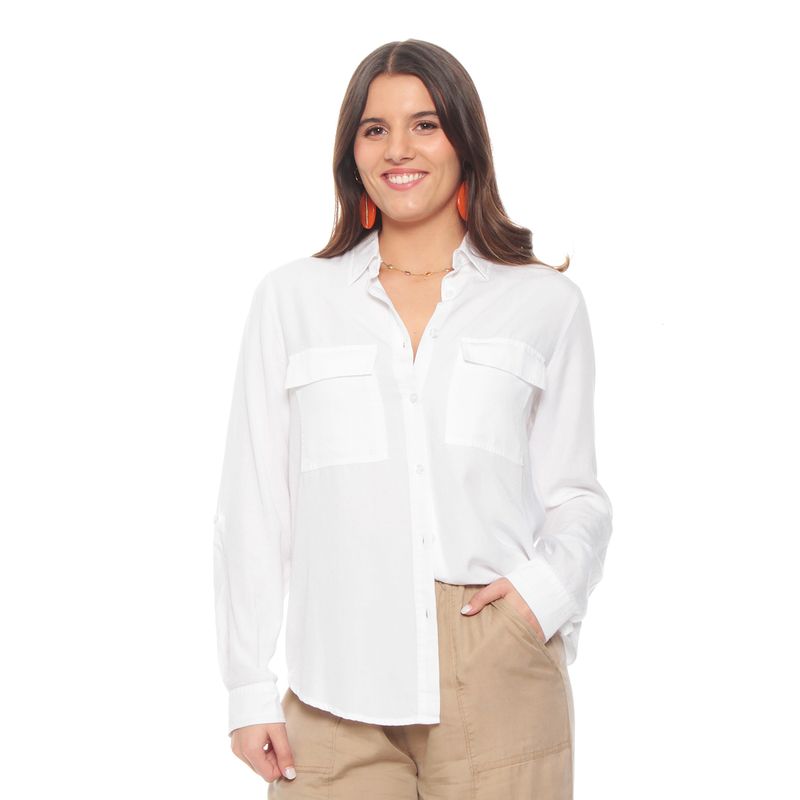 WADOS - BLUSA MANGA LARGA AJUSTABLE LYOCELL CUELLO CAMISERO CON BOLSILLOS