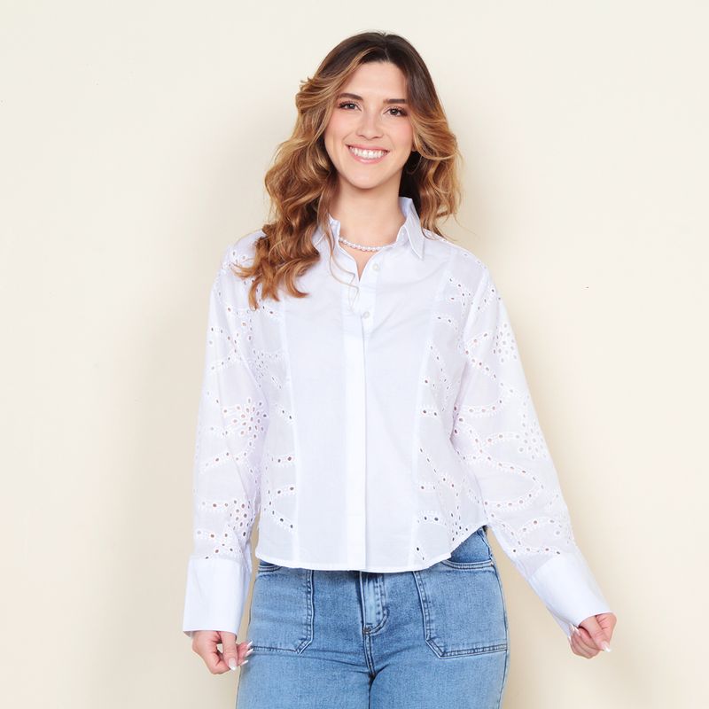 WADOS - BLUSA ABOTONADA MANGA LARGA SCHIFFLI