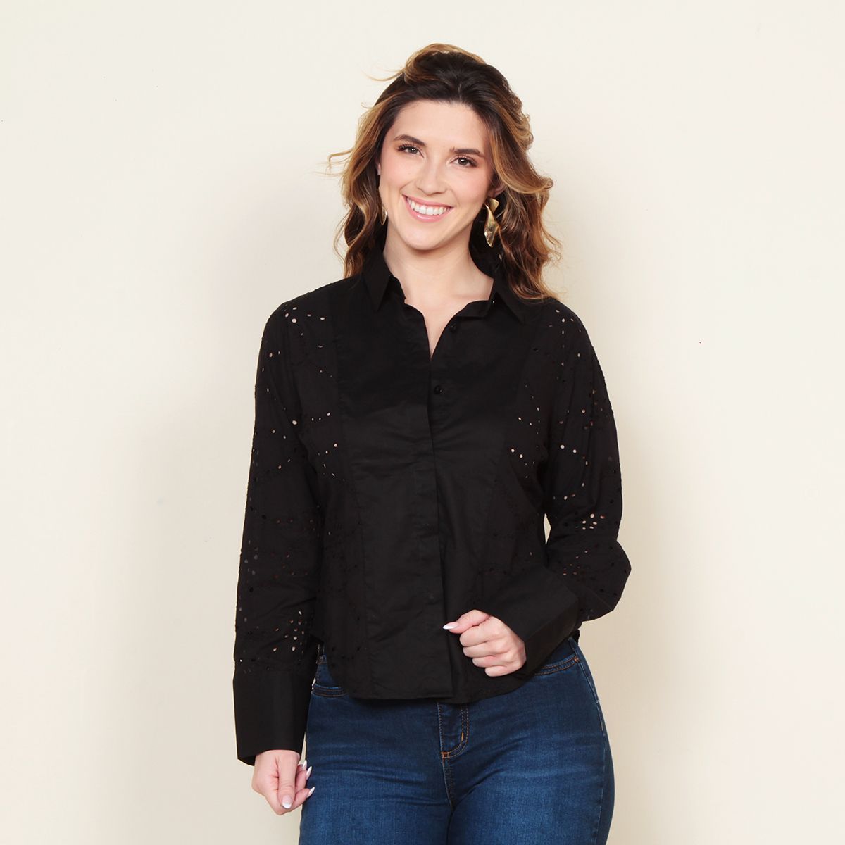 WADOS - BLUSA ABOTONADA MANGA LARGA SCHIFFLI