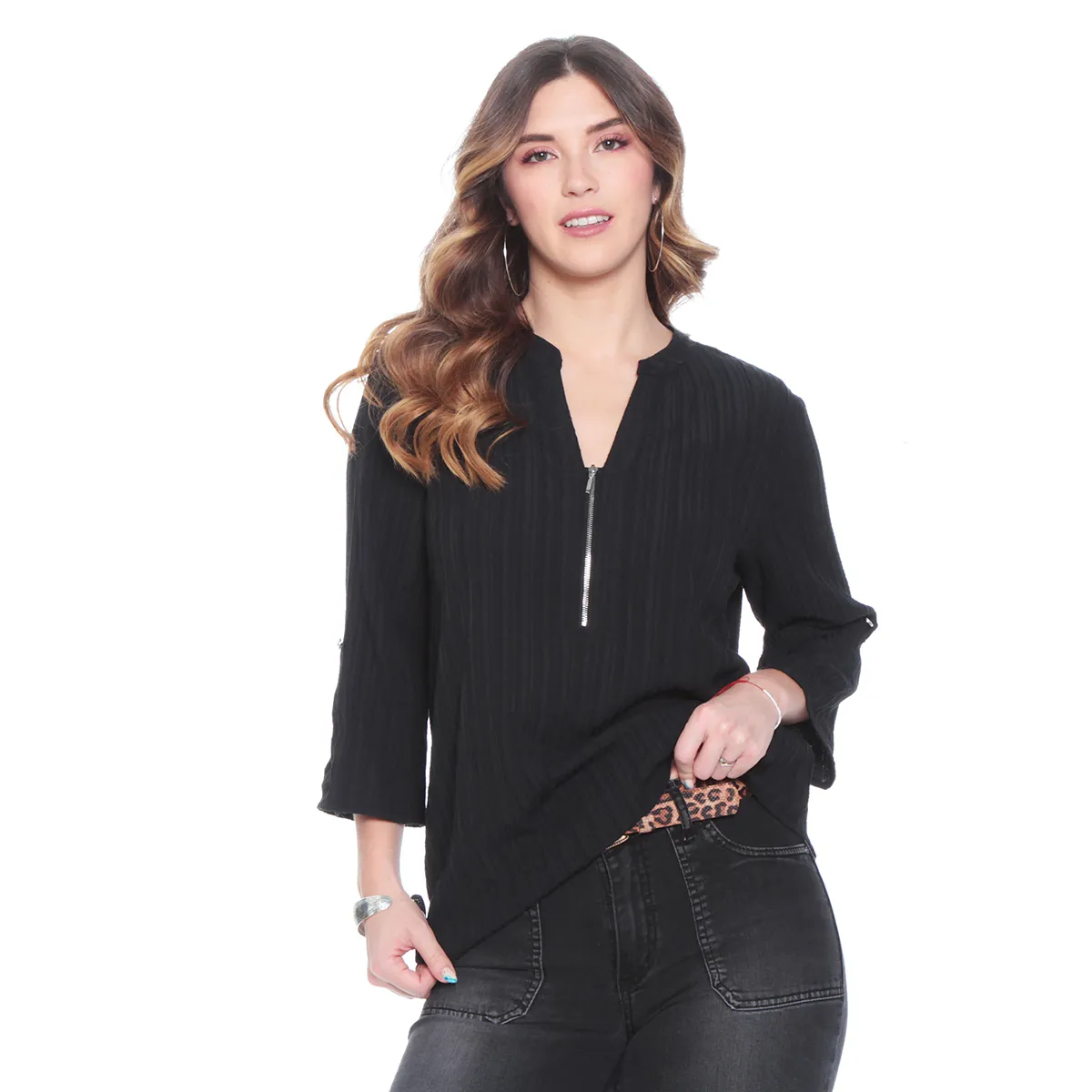 WADOS - BLUSA MANGA LARGA SOLIDA CON CIERRE EN EL DELANTERO