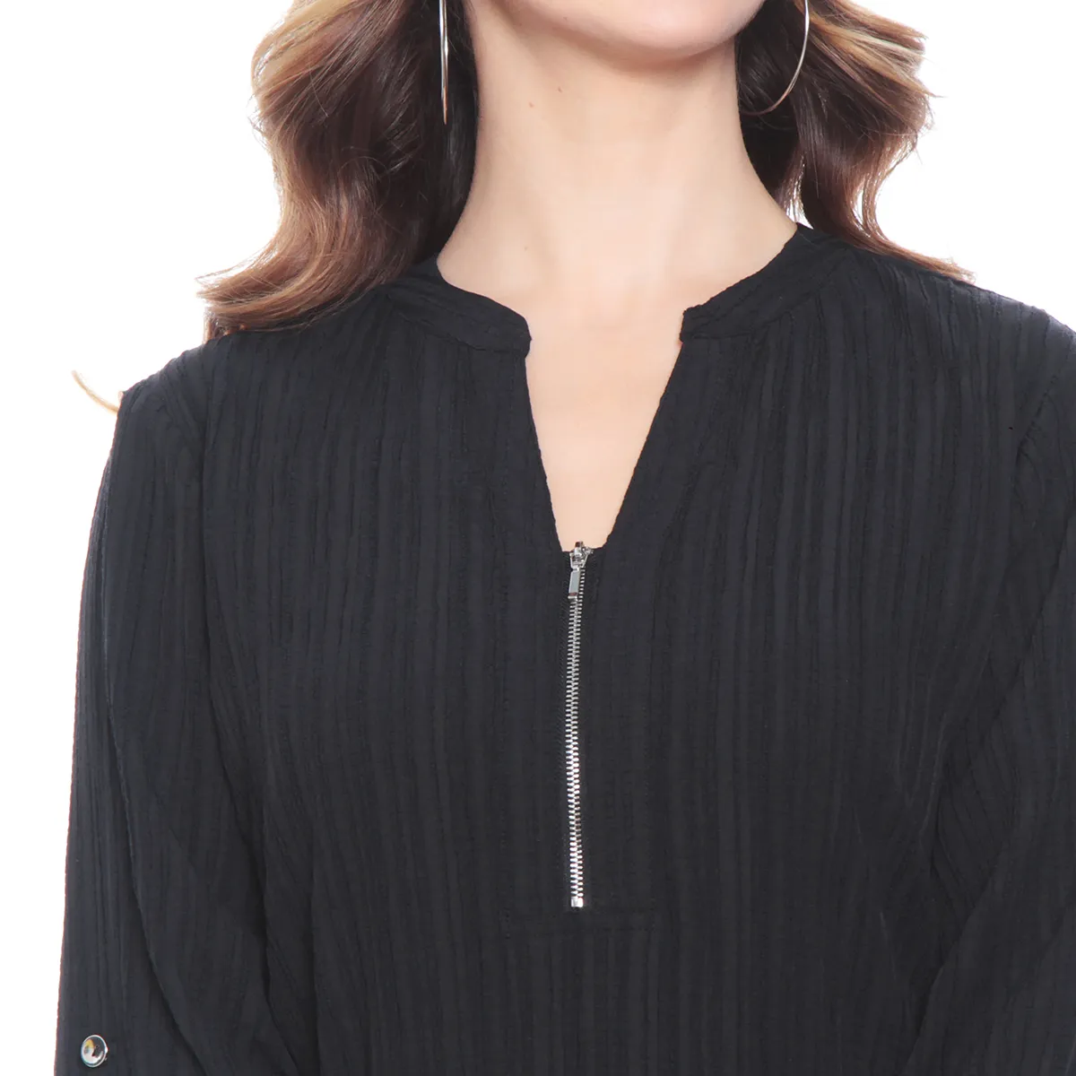 WADOS - BLUSA MANGA LARGA SOLIDA CON CIERRE EN EL DELANTERO