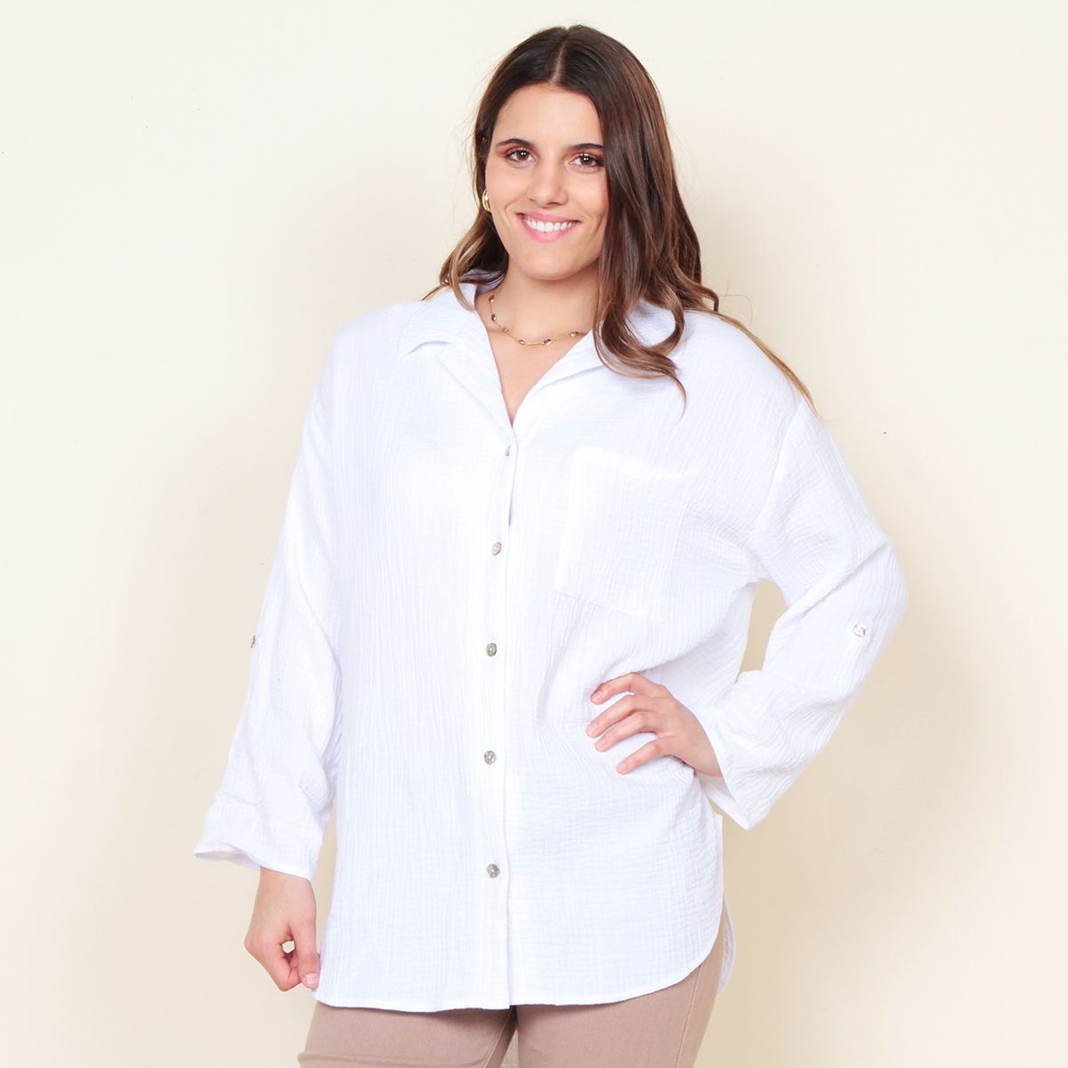 WADOS - BLUSA MANGA LARGA SOLIDA ABOTONADA EN EL DELANTERO Y BOLSILLO