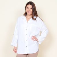 BLUSA MANGA LARGA SOLIDA ABOTONADA EN EL DELANTERO Y BOLSILLO