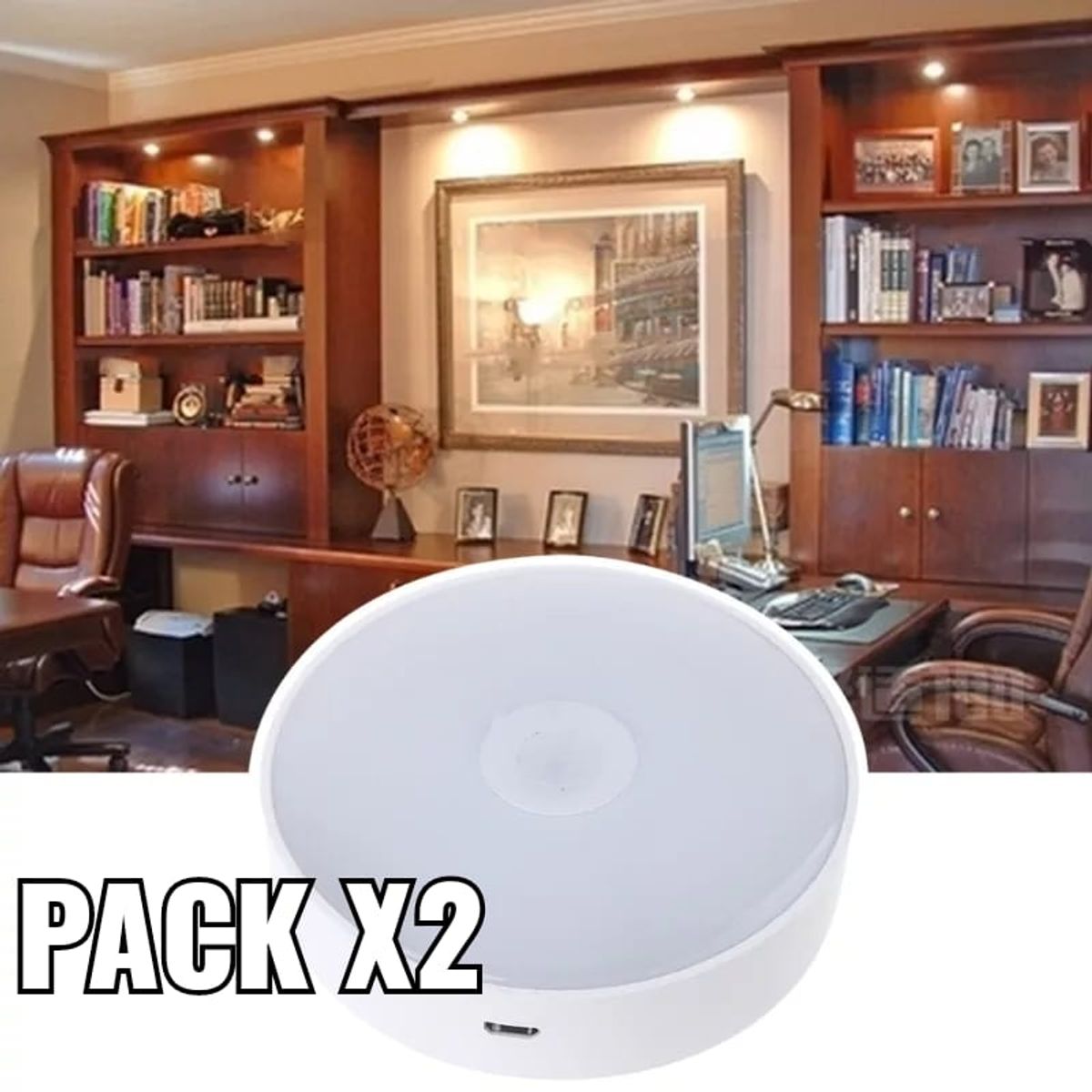 GENERICO - Luz Led Con Sensor De Movimiento Emergencia Recargable USB Pack x2