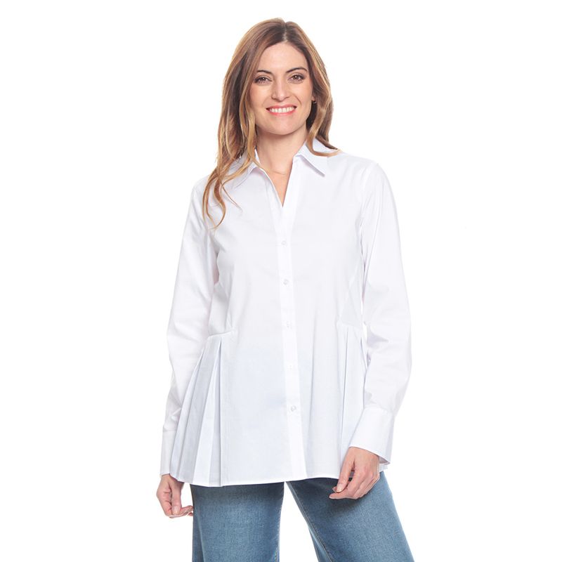 WADOS - BLUSA MANGA LARGA SOLIDA CUELLO CAMISERO TABLAS DELANTERAS