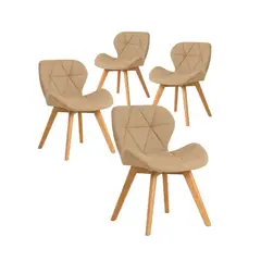 GENERICO - Pack de 4 Silla Aviador Mariposa Radar Wood Lino - Beige