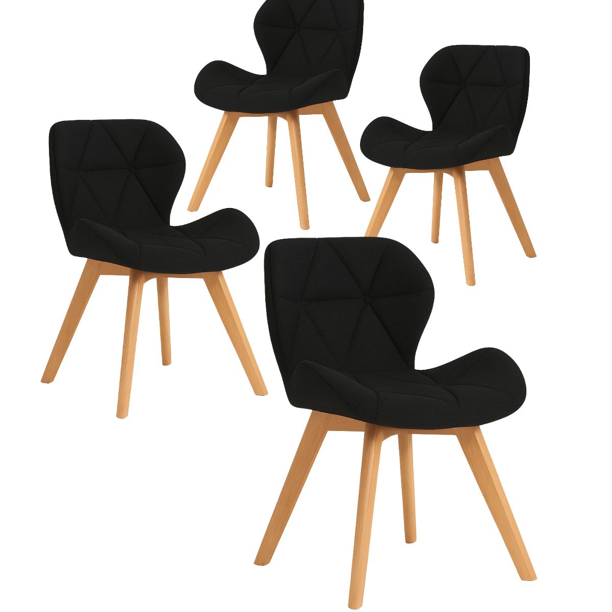 HABITA2 CHILE - Pack de 4 Silla Aviador Mariposa Radar Wood Lino - Negro