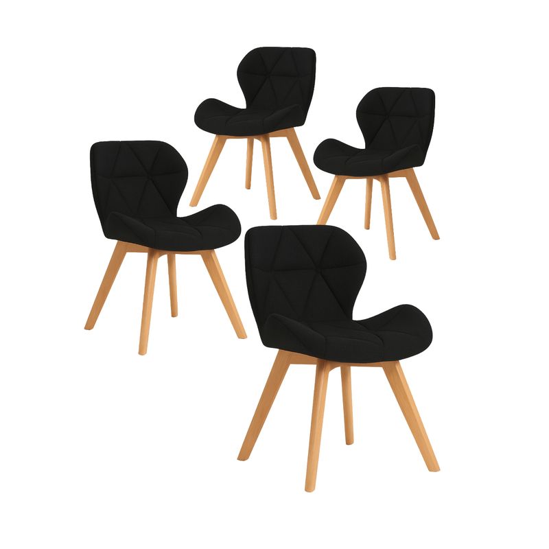 GENERICO - Pack de 4 Silla Aviador Mariposa Radar Wood Lino - Negro