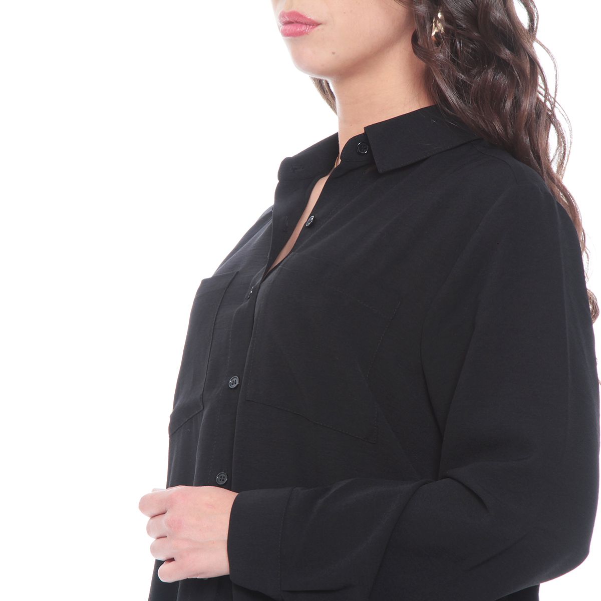 WADOS - BLUSA MANGA LARGA SOLIDA CON CINTURA AJUSTABLE Y BOLSILLOS