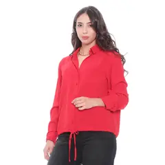 WADOS - BLUSA MANGA LARGA SOLIDA CON CINTURA AJUSTABLE Y BOLSILLOS_.