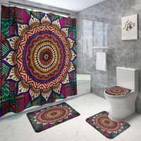 Set de baño cortina de baño, alfombra, marrón mándala 4 piezas wm