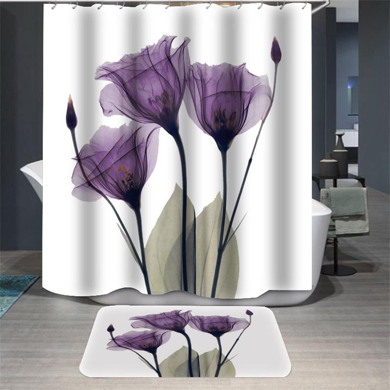 GENERICO - set de baño cortina de baño, alfombra, tulipán flor 4 piezas wm