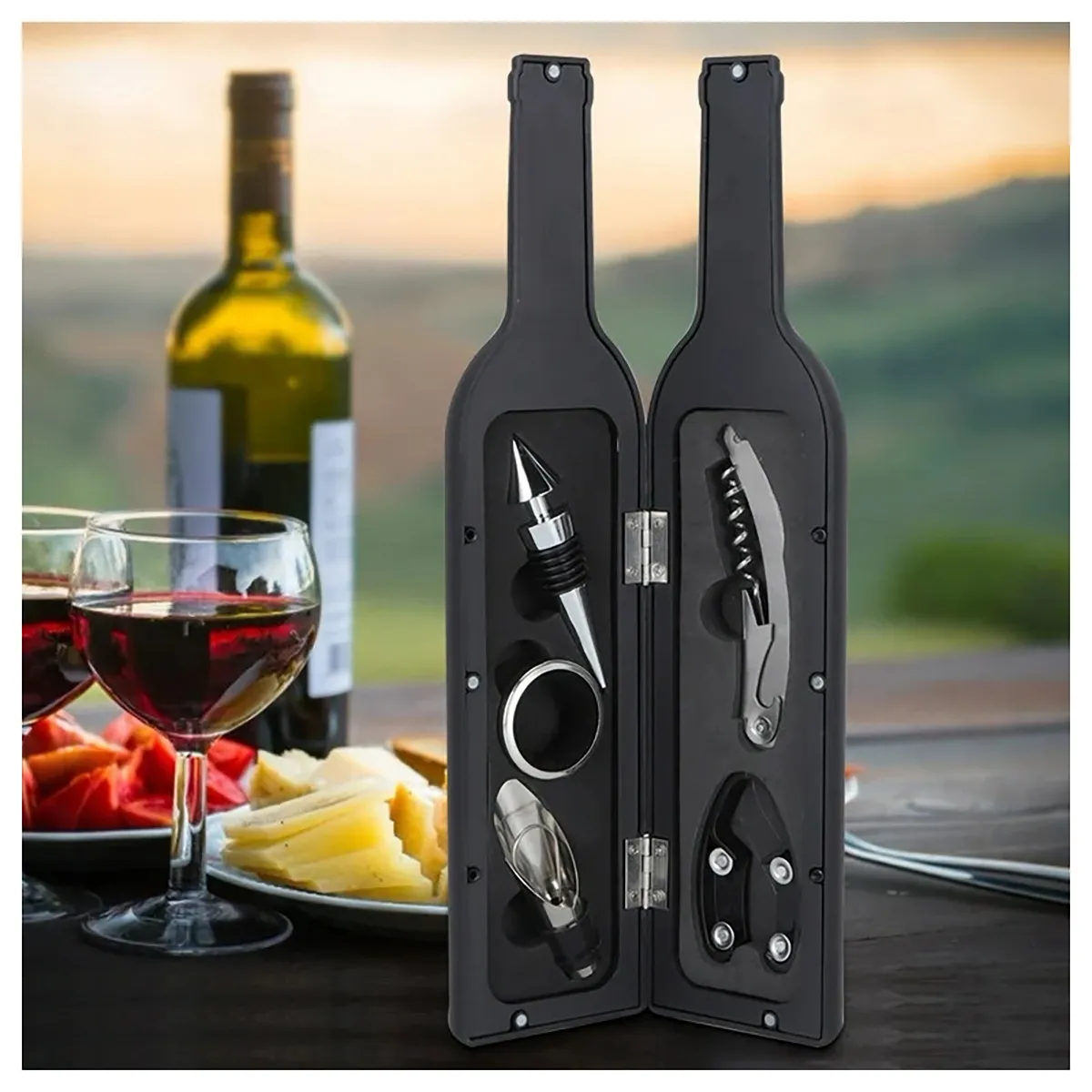 BELKRA - Set Vino 5 Piezas + Estuche Botella Sacacorcho Aireador