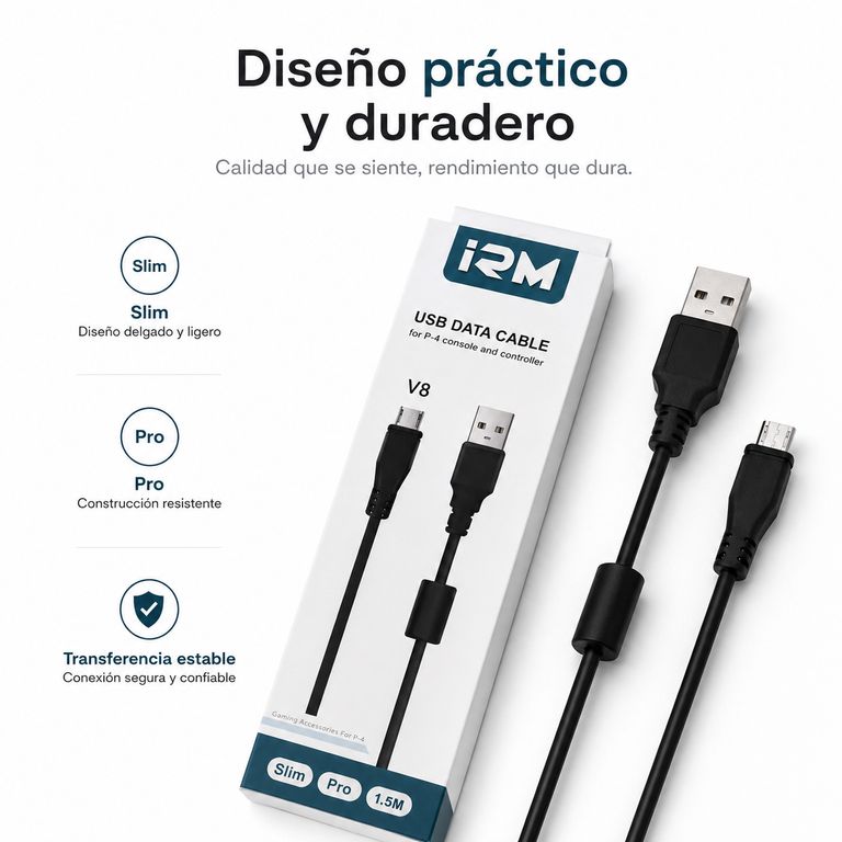 IRM Cable Consola Micro Usb V8 Para Playstation 4 Slim Pro 1.5 Mts