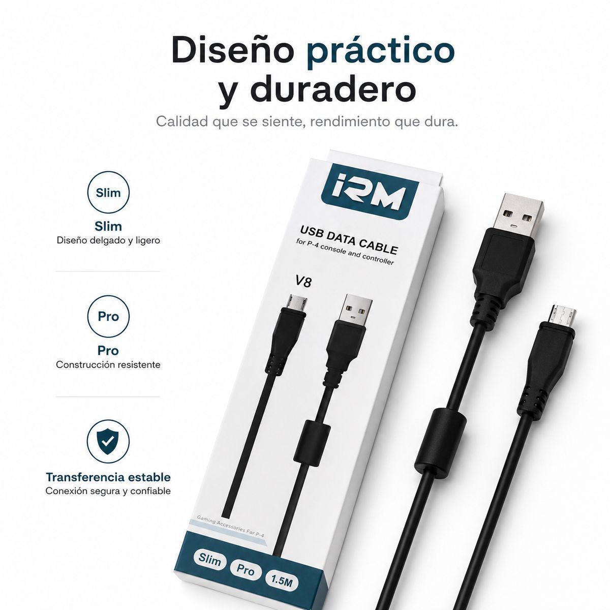 IRM - Cable Consola Micro Usb V8 Para Playstation 4 Slim Pro 1.5 Mts