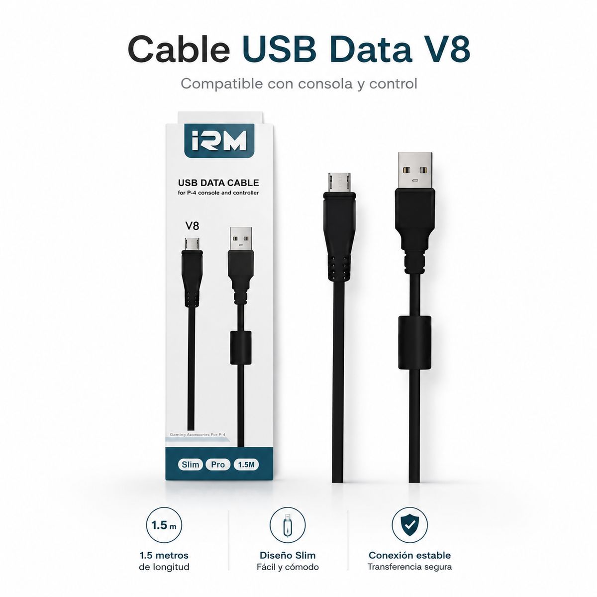 IRM - Cable Consola Micro Usb V8 Para Playstation 4 Slim Pro 1.5 Mts