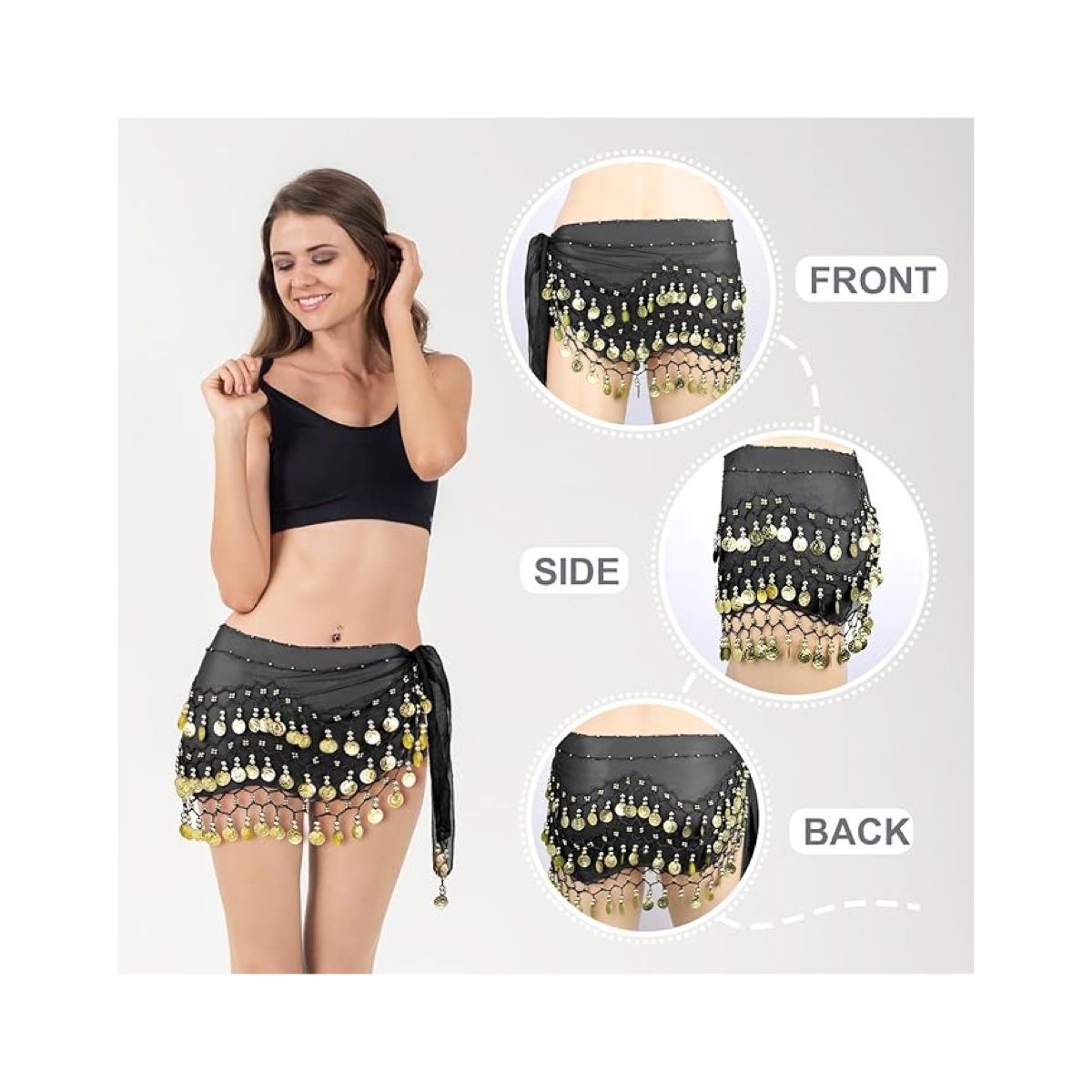 AAYO MODA - Bufanda Caderín Danza Árabe  Brillo y Movimiento para tu Ritmo Oriental