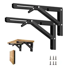 GENERICO - 2pcs Soportes De Estante Plegables De Acero Inoxidable-Negro