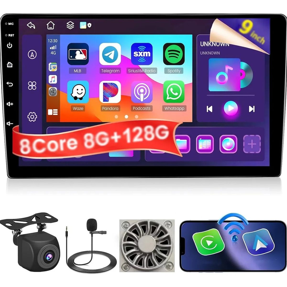 KUANGYE - Radio Auto Android Qled De 9 Con 8gb Ram 128gb Rom Carplay
