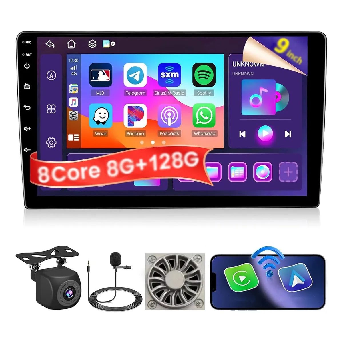 KUANGYE - Radio Auto Android Qled De 9 Con 8gb Ram 128gb Rom Carplay