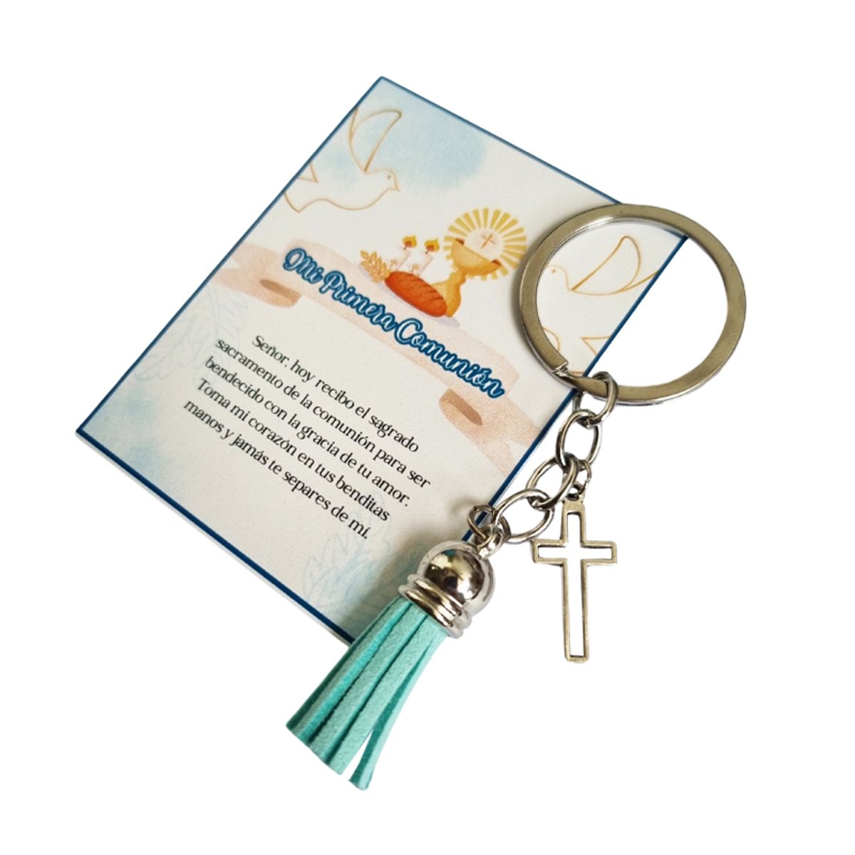 GENERICO - Primera Comunion 12 Llaveros + Tarjetas Recuerdos Encintados