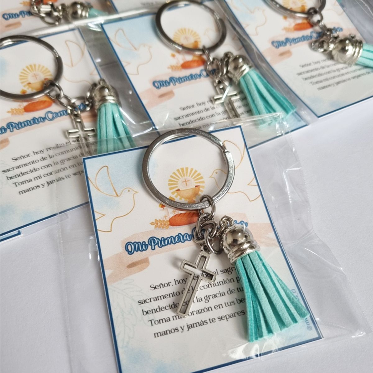 GENERICO - Primera Comunion 12 Llaveros + Tarjetas Recuerdos Encintados