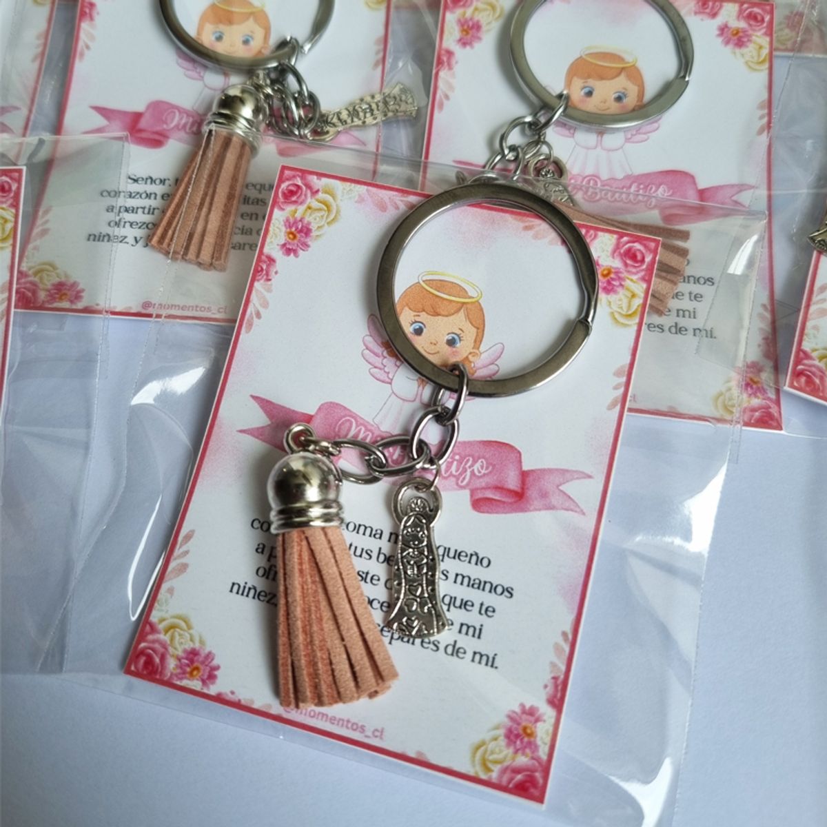 GENERICO - Encintados Recuerdos Bautizo 12 Llaveros + Tarjetas Bautismo