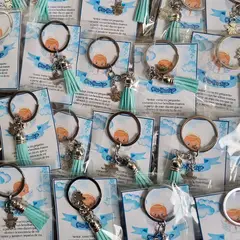 GENERICO - Encintados Recuerdos Bautizo 12 Llaveros + Tarjetas Bautismo