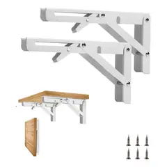 GENERICO - 2pcs Soportes De Estante Plegables De Acero Inoxidable-Blanco