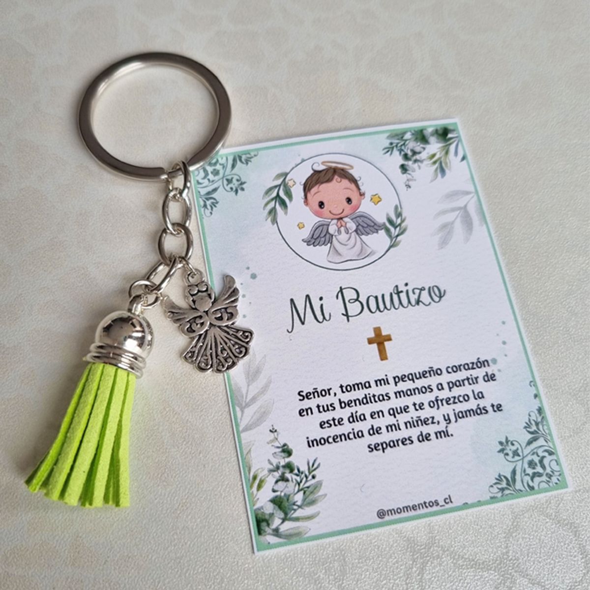 GENERICO - Encintados Recuerdos Bautizo 12 Llaveros + Tarjetas Bautismo