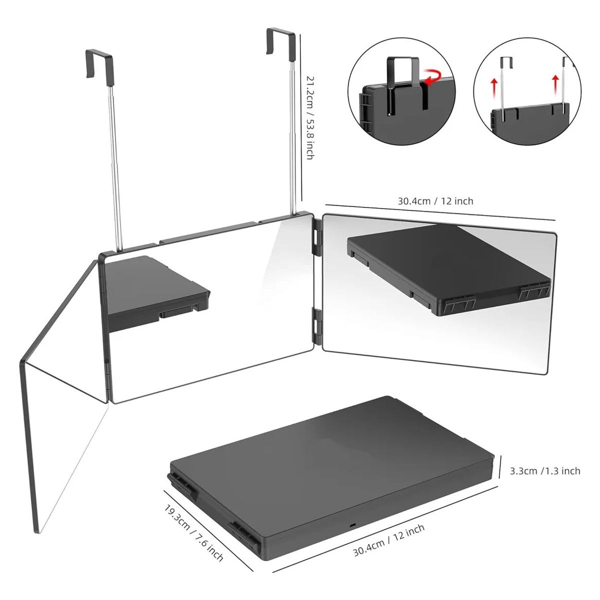 KUANGYE - Led Espejo Triple Para Auto Corte Barberia Peluqueria
