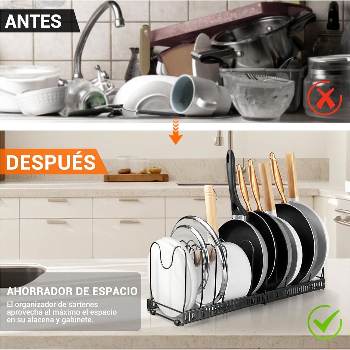 GENERICO - Organizador De Ollas Y Sartenes 13 Compartimentos Ajustables