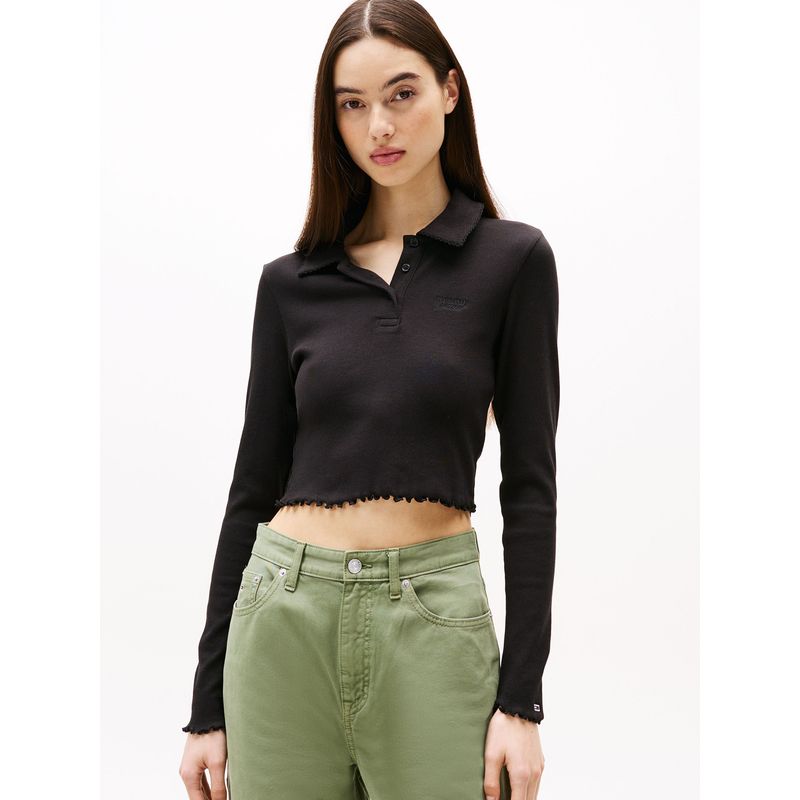 TOMMY HILFIGER - Polo Cropped Slim Fit Negro Tommy Jeans