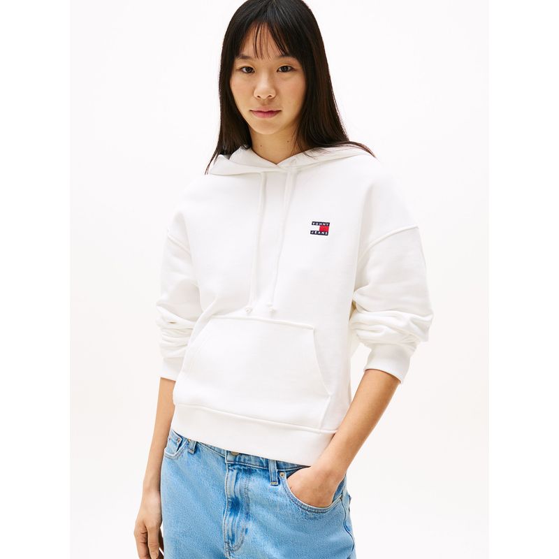 TOMMY HILFIGER - Polerón Hoodie Badge Con Logo Blanco Tommy Jeans