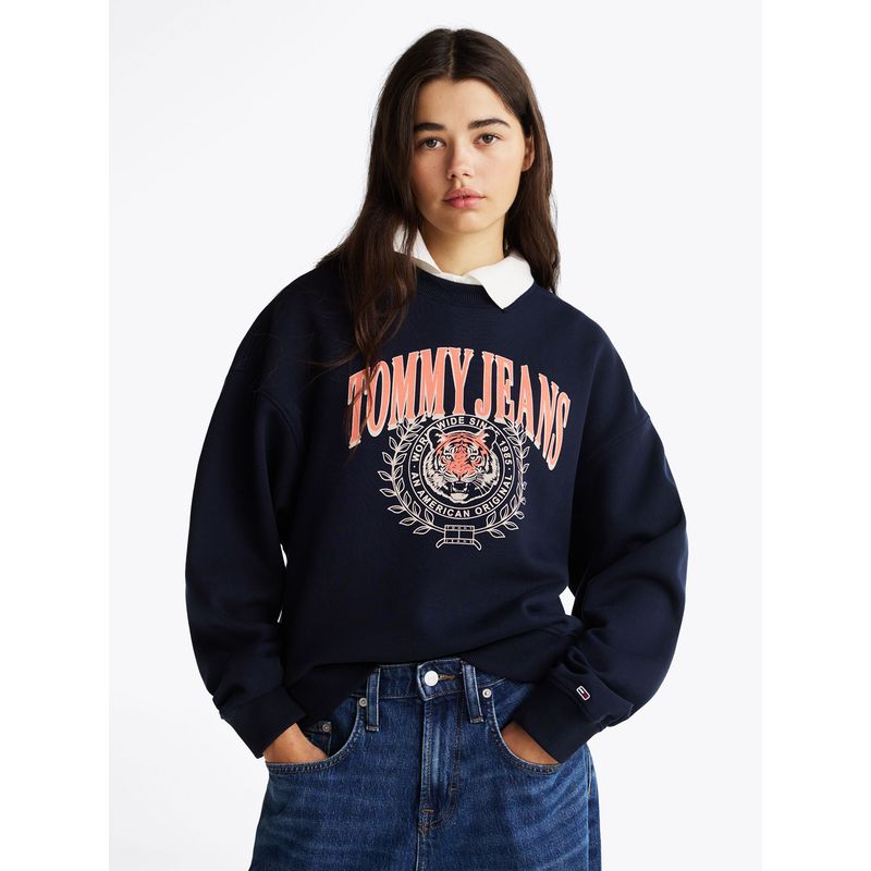 TOMMY HILFIGER - Polerón Relaxed Tiger Varsity Logo Azul Tommy Jeans