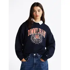 TOMMY HILFIGER - Polerón Relaxed Tiger Varsity Logo Azul Tommy Jeans