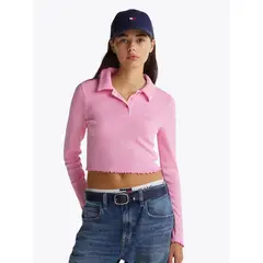 TOMMY HILFIGER - Polo Cropped Slim Fit Rosado Tommy Jeans
