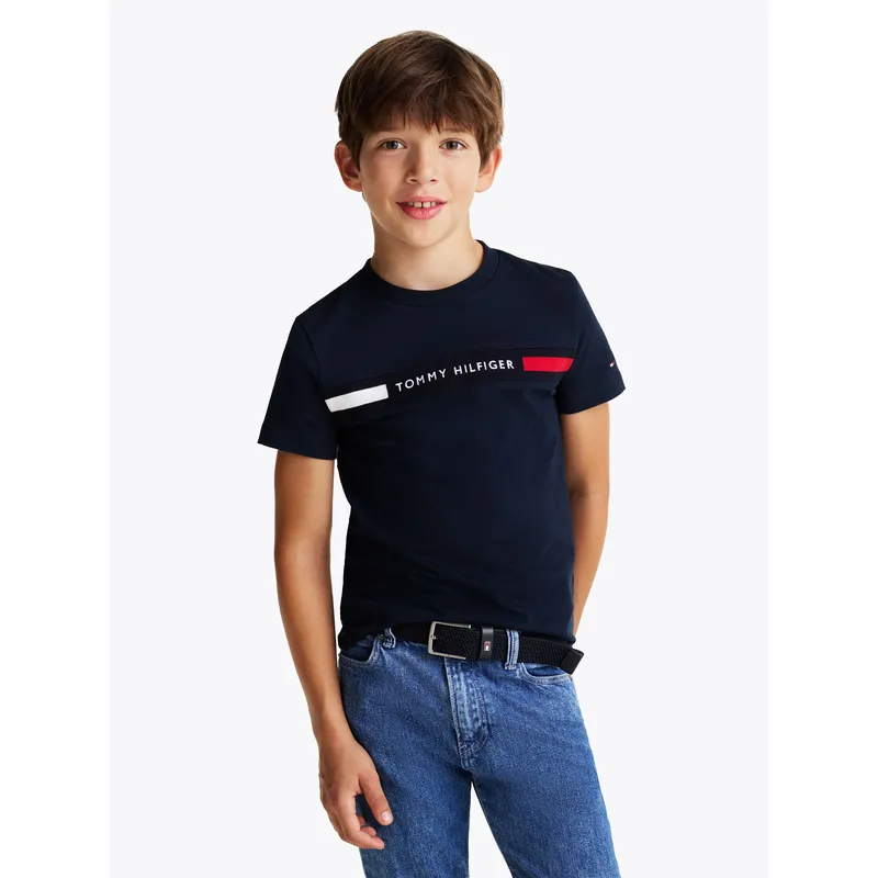 TOMMY HILFIGER - Polera Con Logo Rib Azul Tommy Hilfiger