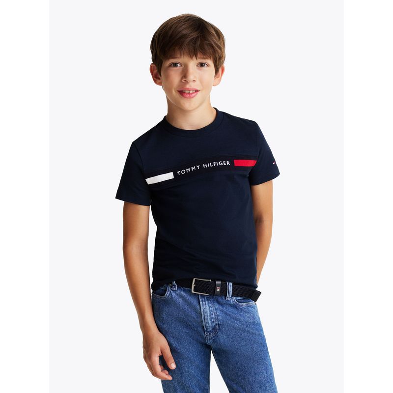 TOMMY HILFIGER - Polera Con Logo Rib Azul Tommy Hilfiger